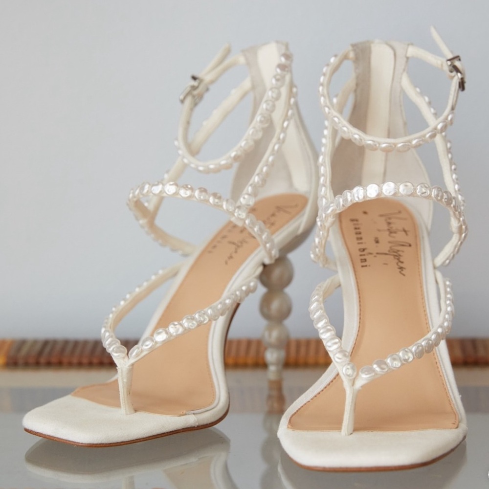NWT Gianni Bini x Venita Aspen Pearl Heel in Esme Linen Sz 10 Dress Sandals